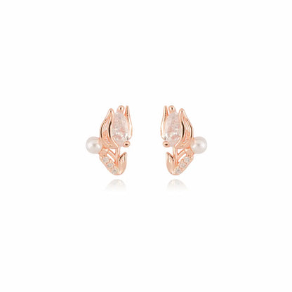 925 Sterling Silver Rose Gold Tulip Bud Earrings (Adjustable Tension)