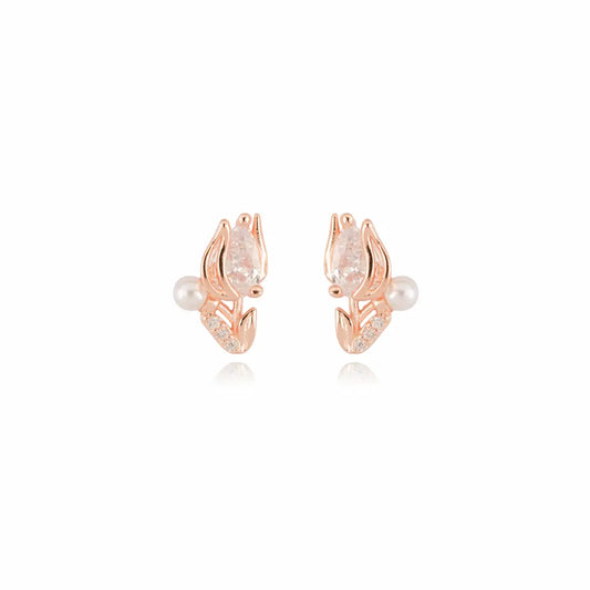 925 Sterling Silver Rose Gold Tulip Bud Earrings (Adjustable Tension)