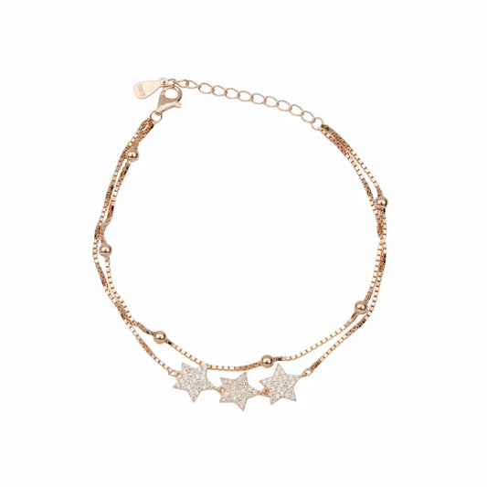 925 Sterling Silver Triple Star Layered Adjustable Bracelet