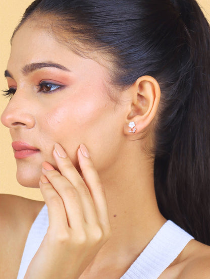 Petal Poise Rose Gold Earrings - 925 Silver