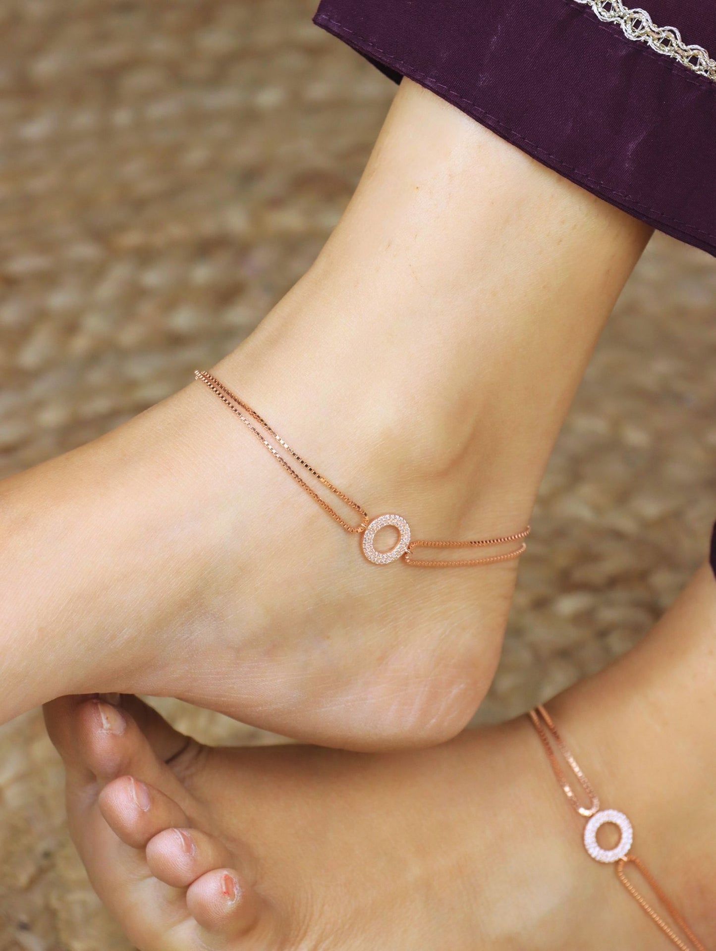 Celeste Halo Rose Gold Anklet - 925 Silver