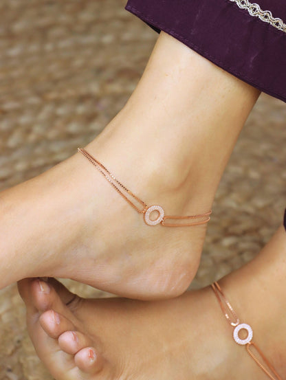 Celeste Halo Rose Gold Anklet - 925 Silver