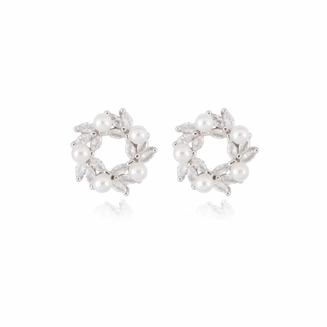 925 Sterling Silver Ethereal Pearl Wreath Studs (Adjustable Fit)