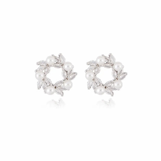 925 Sterling Silver Ethereal Pearl Wreath Studs (Adjustable Fit)