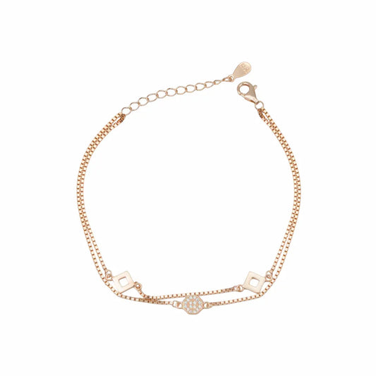 925 Sterling Silver Geometric Halo Adjustable Multi-Layer Bracelet