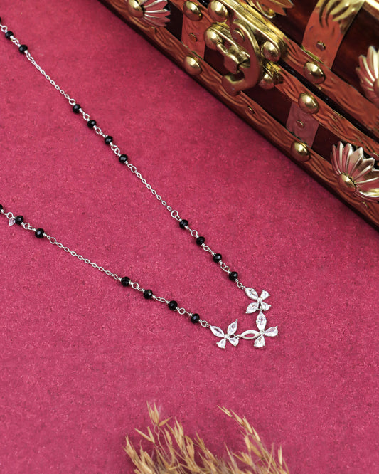 Crystal Bloom Mangalsutra Necklace - 925 Silver
