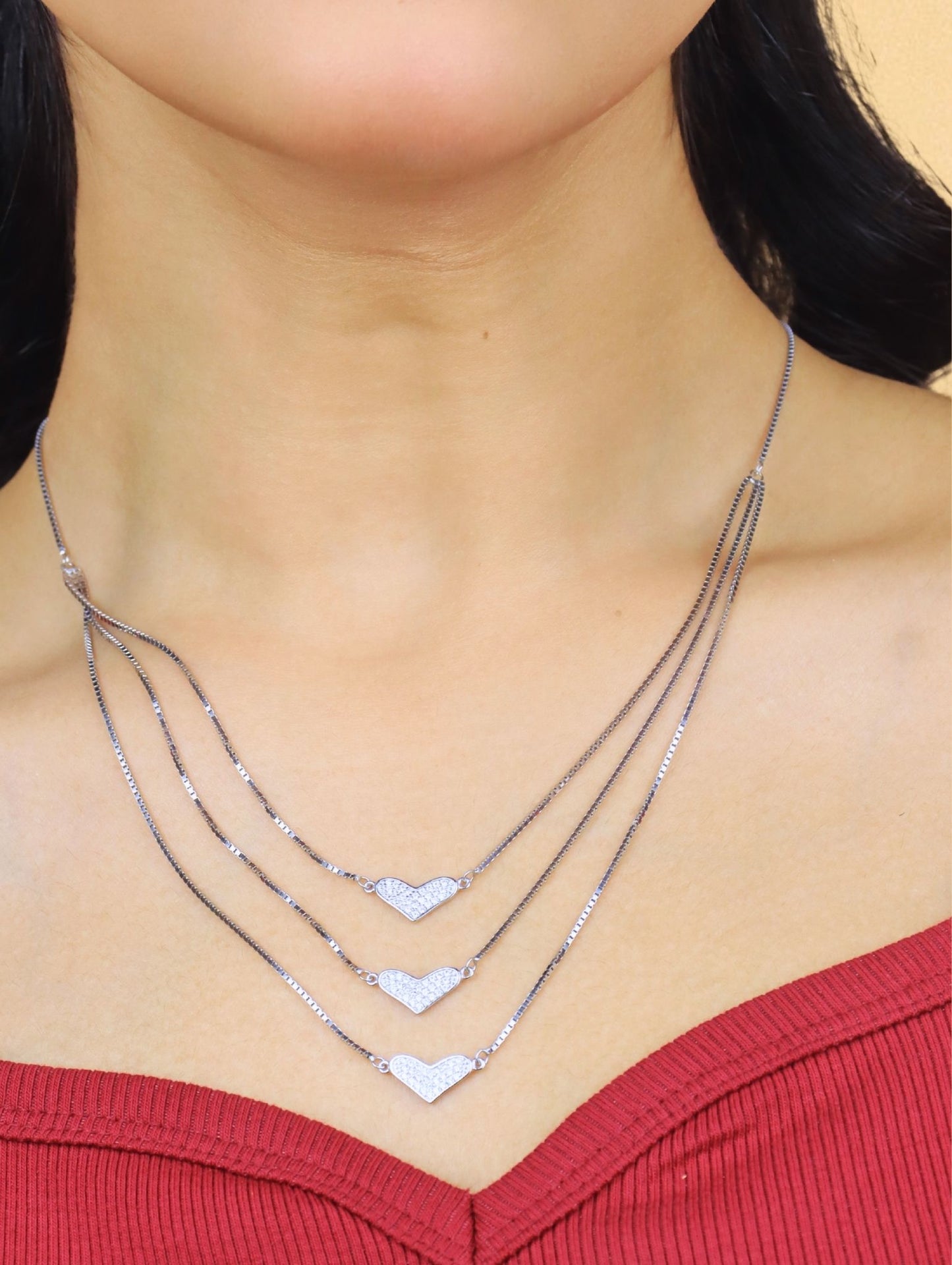 Triple Hearts Radiance Necklace - 925 Silver
