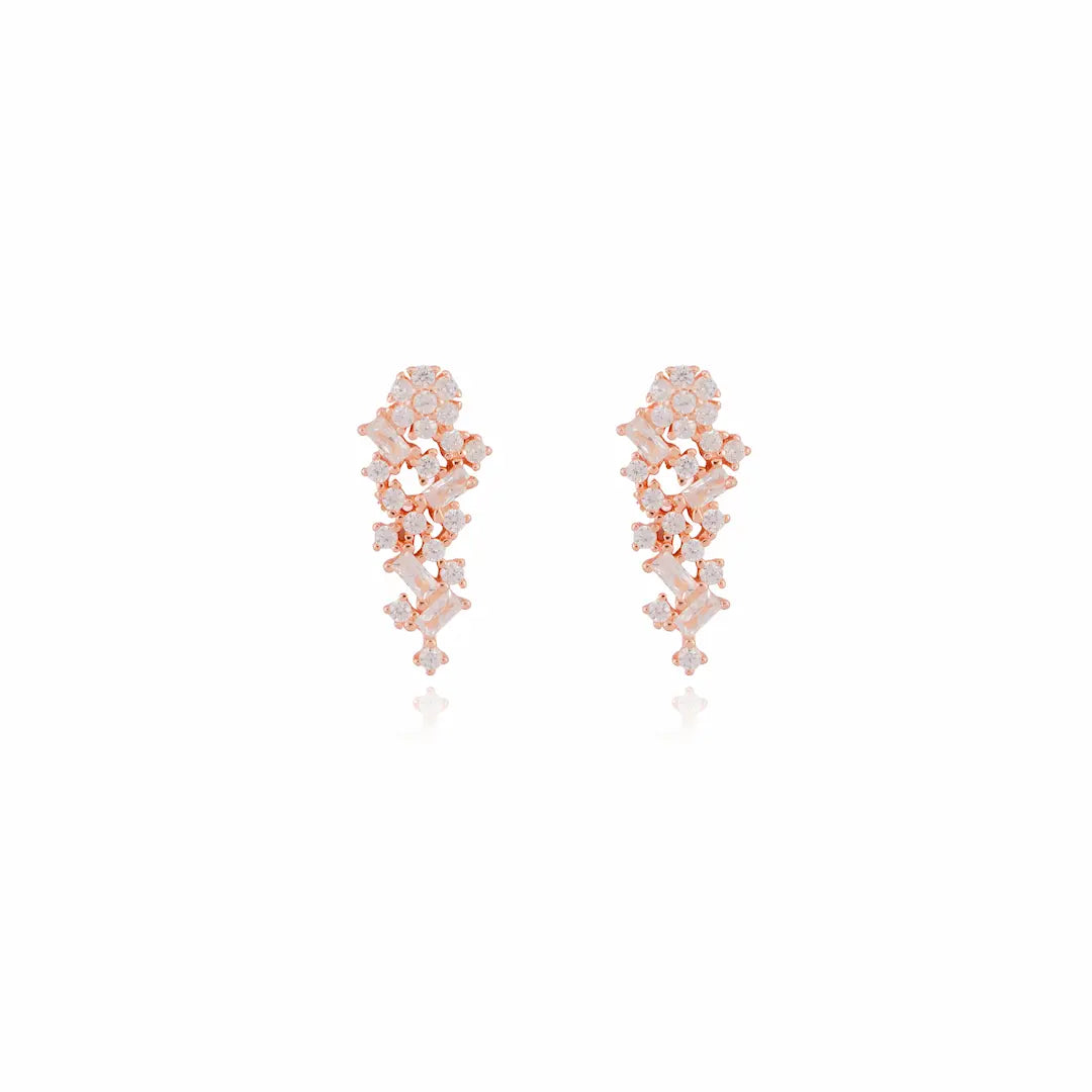 925 Sterling Silver Rose Gold Shimmering Cascade Earrings (Adjustable)