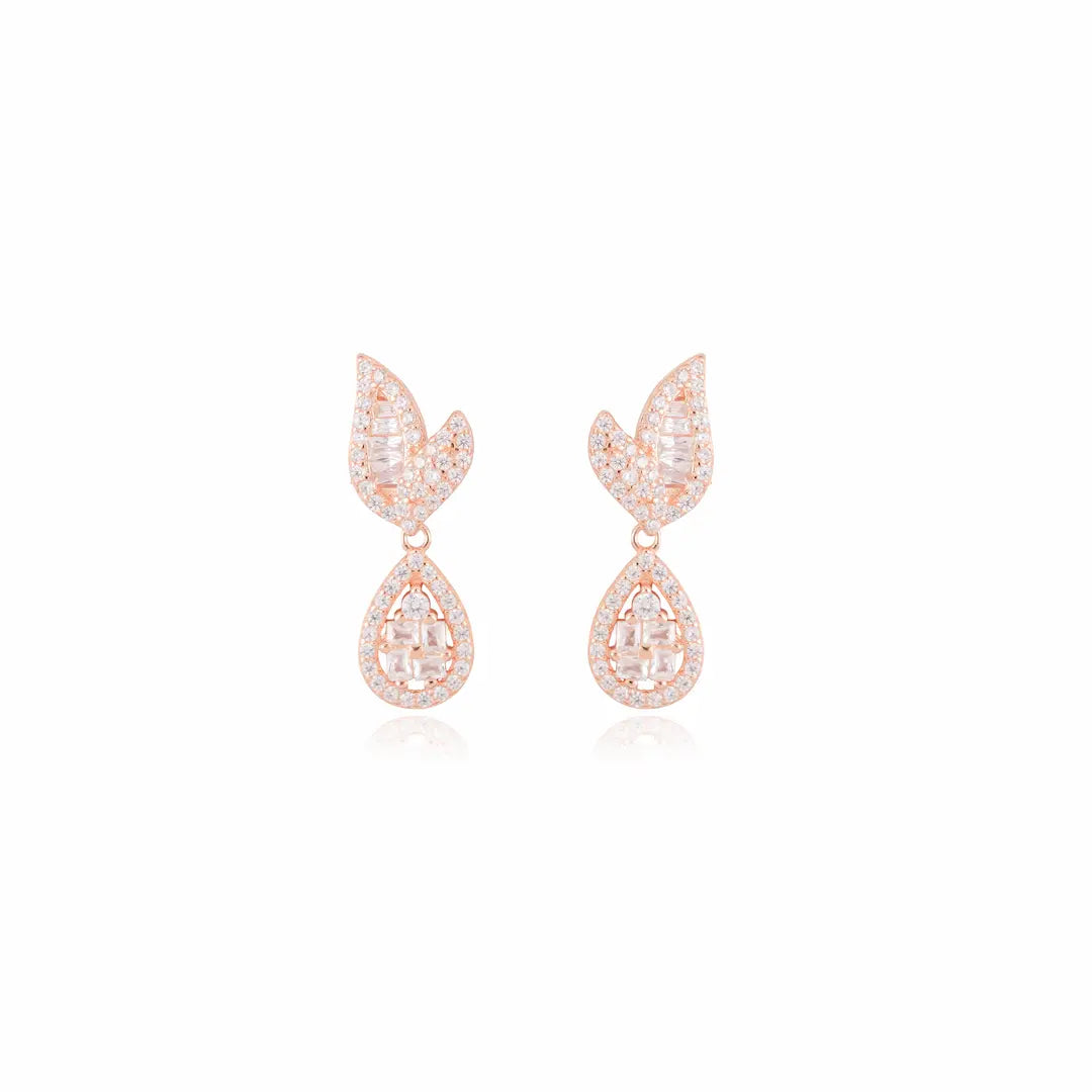 925 Sterling Silver Rose Gold Majestic Butterfly Drop Earrings (Adjustable)