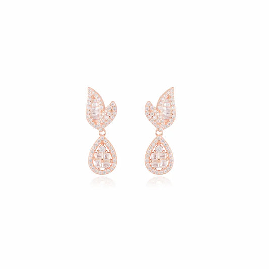 925 Sterling Silver Rose Gold Majestic Butterfly Drop Earrings (Adjustable)