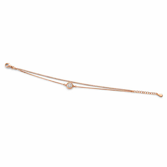 Celestial Solitaire 925 Silver Rose Gold Adjustable Double-Link Bracelet