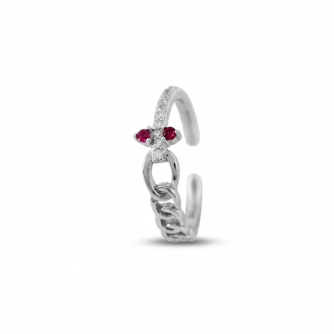 Ruby Chain Blossom 925 Silver Adjustable Toe Ring