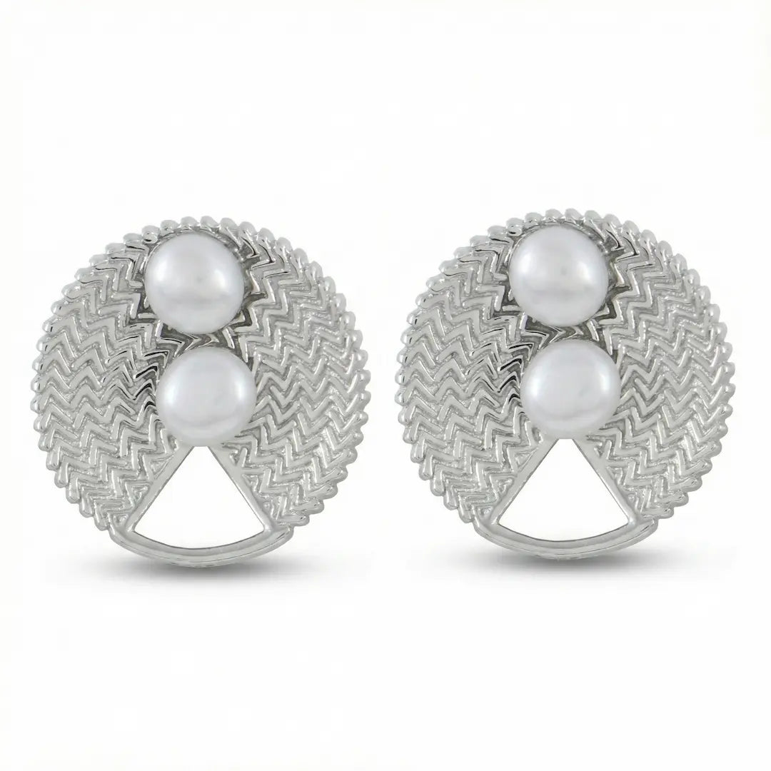 Plain Silver with Fresh Water Pearl Earrings - 925 Silver