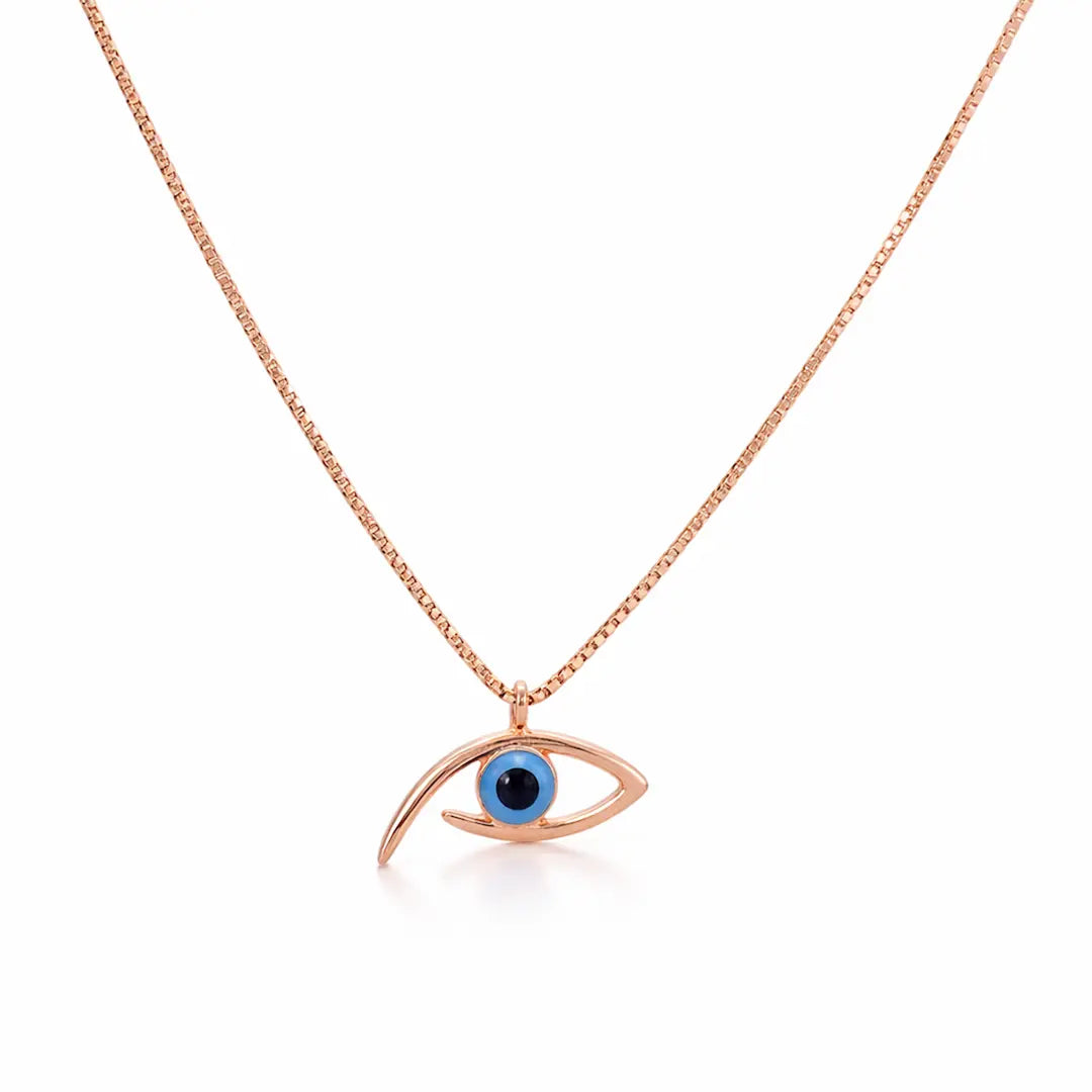 Mystical 925 Silver Rose Gold Evil Eye Adjustable Pendant Necklace