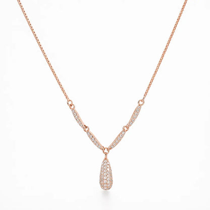 Sparkling 925 Silver Rose Gold Droplet Adjustable V-Necklace