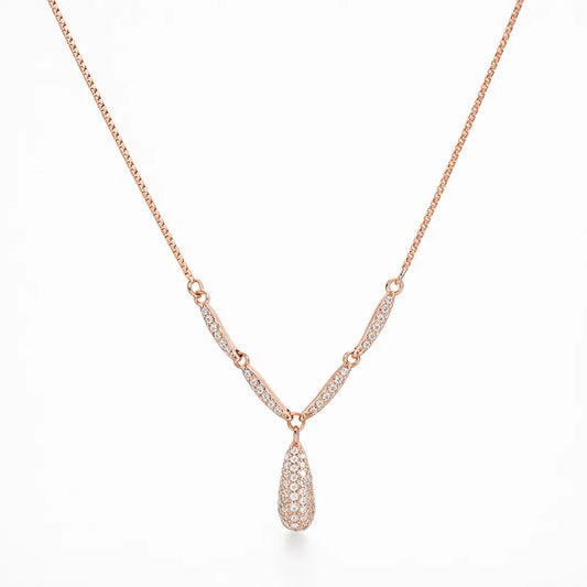 Sparkling 925 Silver Rose Gold Droplet Adjustable V-Necklace