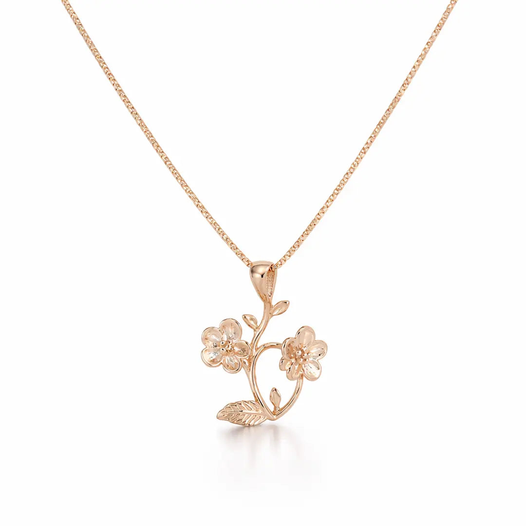 Graceful 925 Silver Rose Gold Twin Blossom Adjustable Pendant