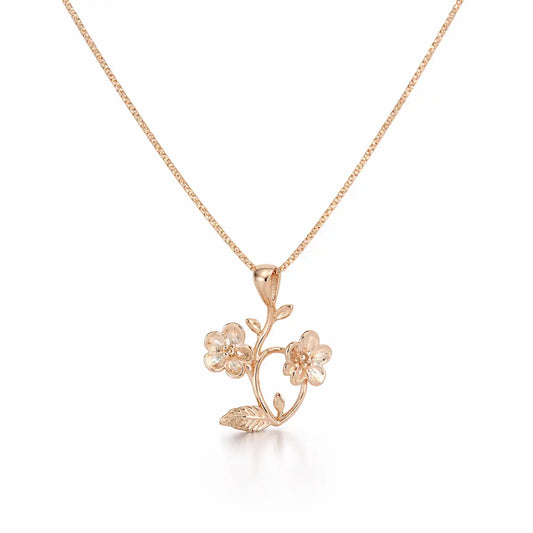 Graceful 925 Silver Rose Gold Twin Blossom Adjustable Pendant