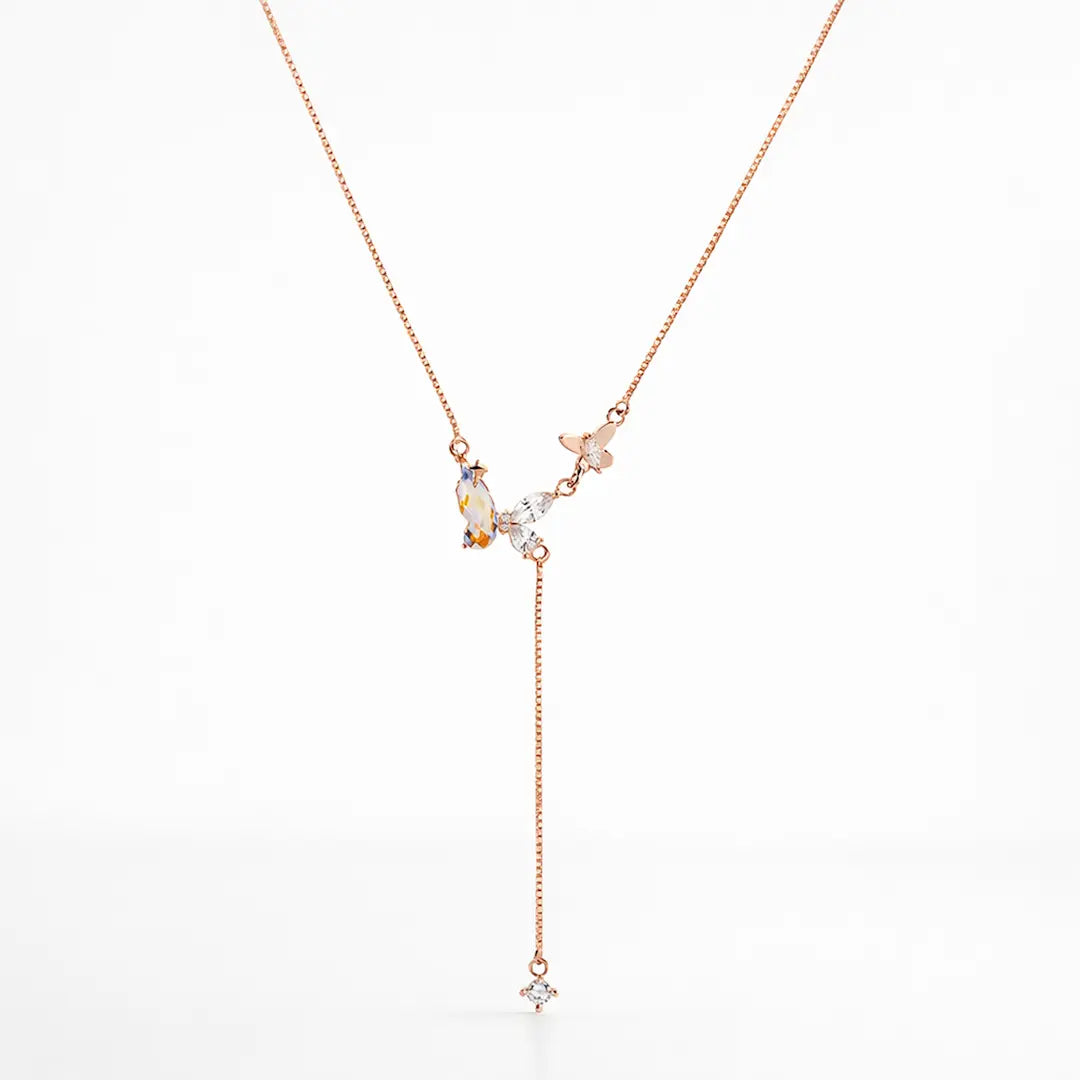 Graceful 925 Silver Rose Gold Butterfly Adjustable Y-Necklace
