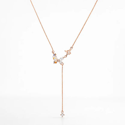Graceful 925 Silver Rose Gold Butterfly Adjustable Y-Necklace