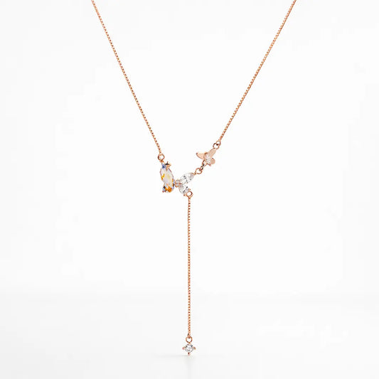 Graceful 925 Silver Rose Gold Butterfly Adjustable Y-Necklace
