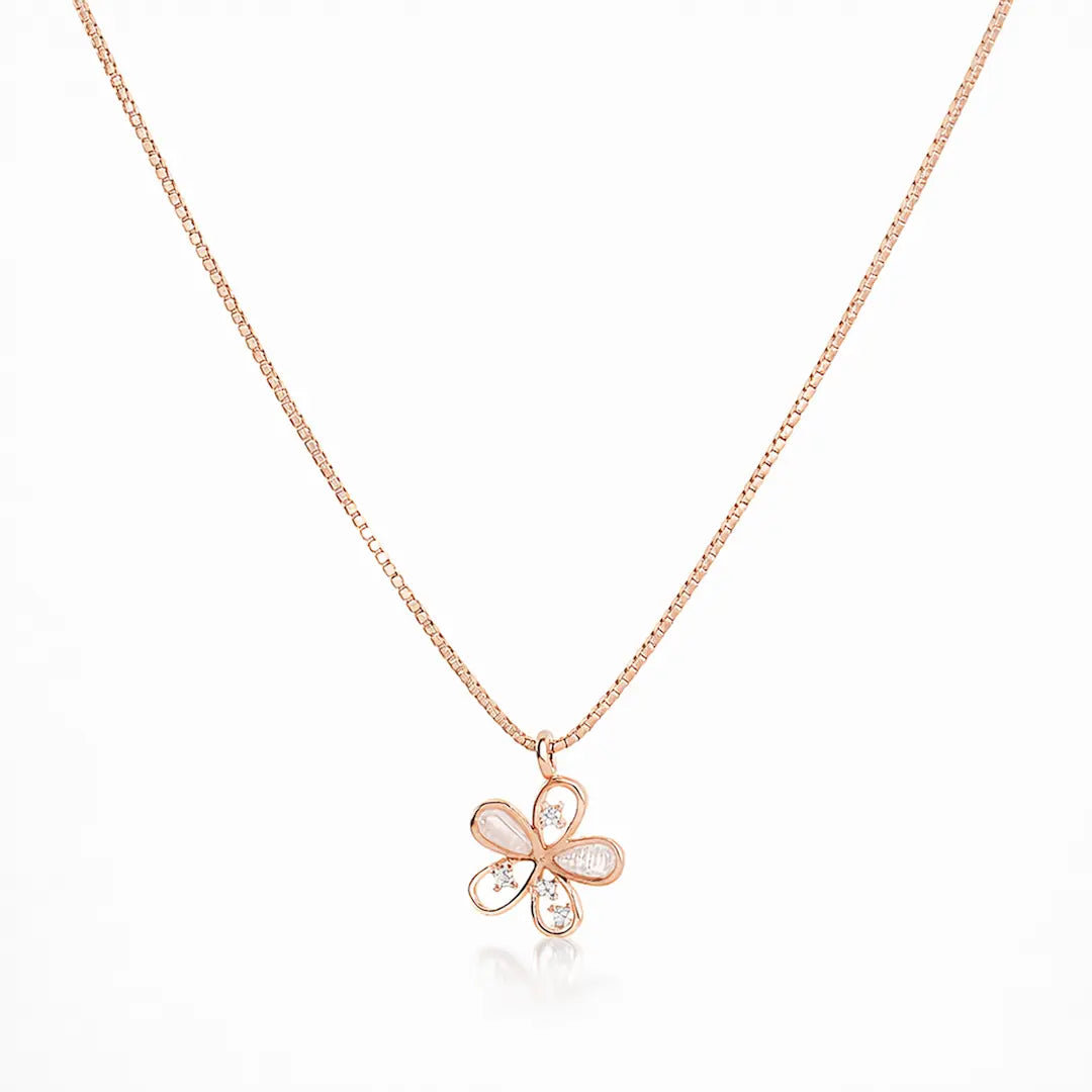Graceful 925 Silver Rose Gold Petal Bloom Adjustable Pendant