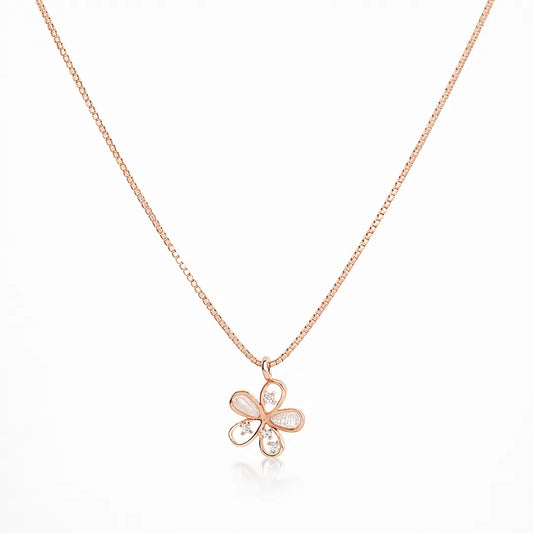 Graceful 925 Silver Rose Gold Petal Bloom Adjustable Pendant