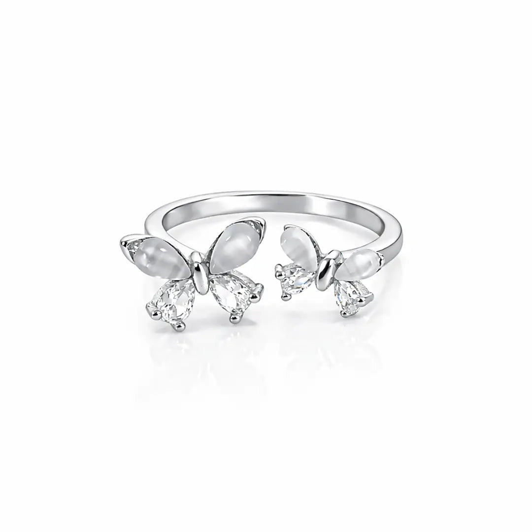 Whimsical 925 Silver Twin Butterfly Adjustable Open Ring
