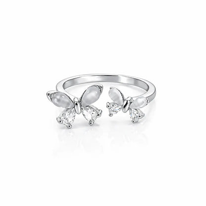 Whimsical 925 Silver Twin Butterfly Adjustable Open Ring
