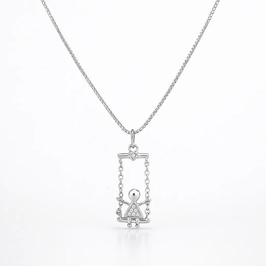 Whimsical 925 Silver Swinging Girl Adjustable Pendant Necklace
