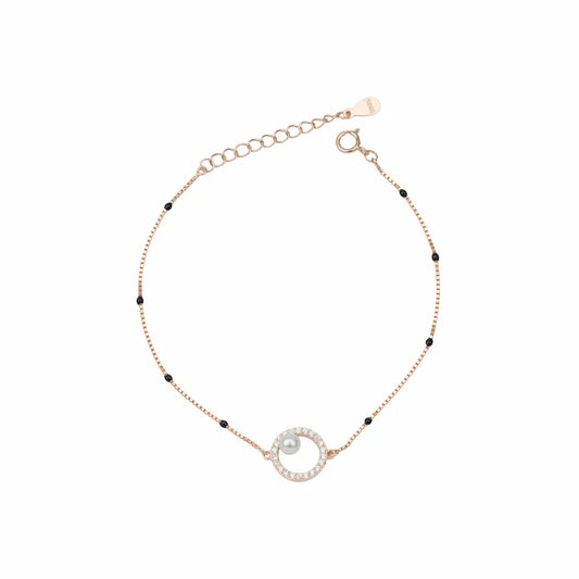 925 Sterling Silver Rose Gold Pearl Halo Adjustable Mangalsutra Bracelet