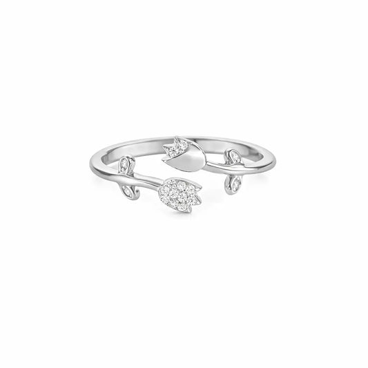 Sparkling 925 Silver Sun-Kissed Petal Adjustable Ring