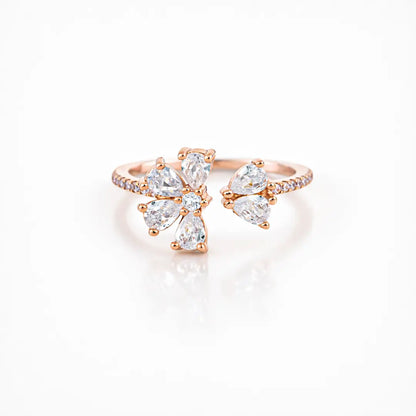 Radiant 925 Silver Rose Gold Petal & Pearl Adjustable Ring