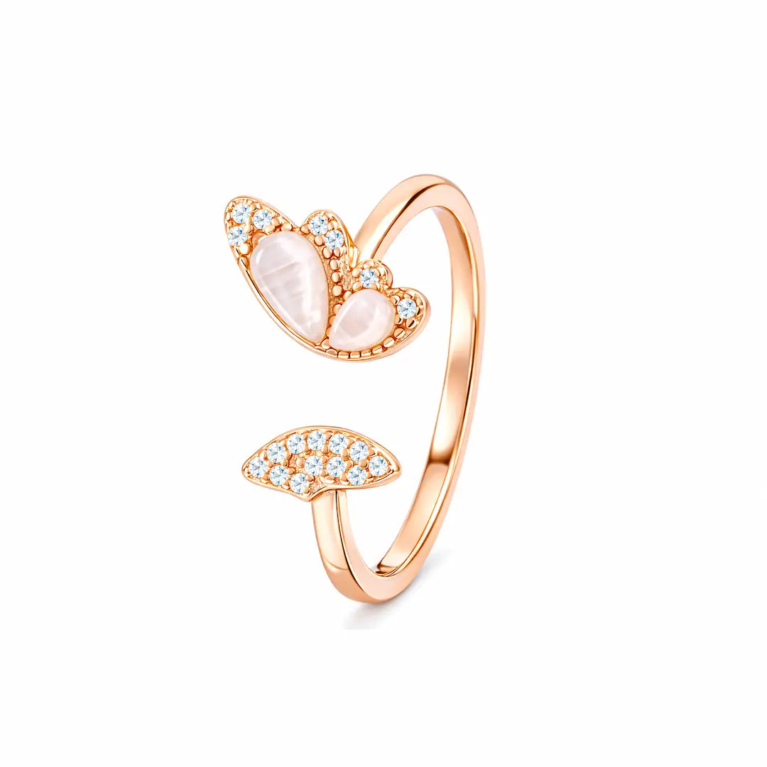 Graceful 925 Silver Rose Gold Butterfly Adjustable Open Ring