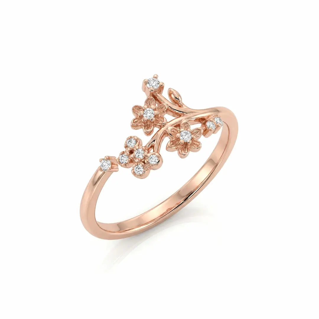 Graceful 925 Silver Rose Gold Twin Blossom Adjustable Ring