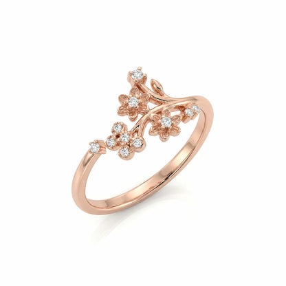 Graceful 925 Silver Rose Gold Twin Blossom Adjustable Ring