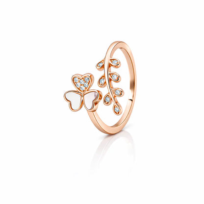 Graceful 925 Silver Rose Gold Clover & Vine Adjustable Ring