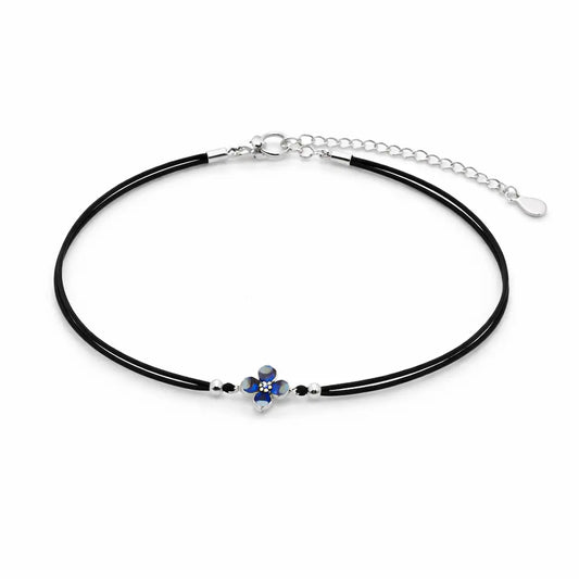 Midnight Bloom 925 Silver Blue Clover Adjustable Bracelet