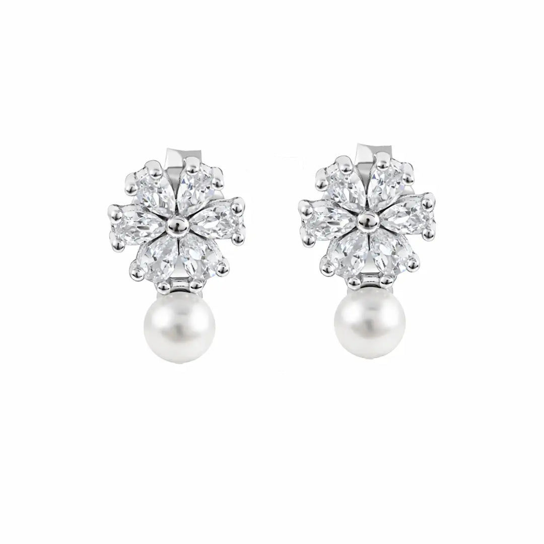 Graceful Bloom 925 Silver Pearl & Marquise Adjustable Drop Earrings