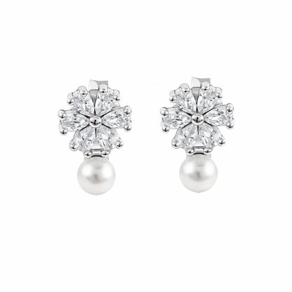 Graceful Bloom 925 Silver Pearl & Marquise Adjustable Drop Earrings