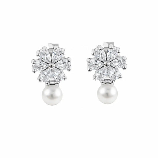 Graceful Bloom 925 Silver Pearl & Marquise Adjustable Drop Earrings