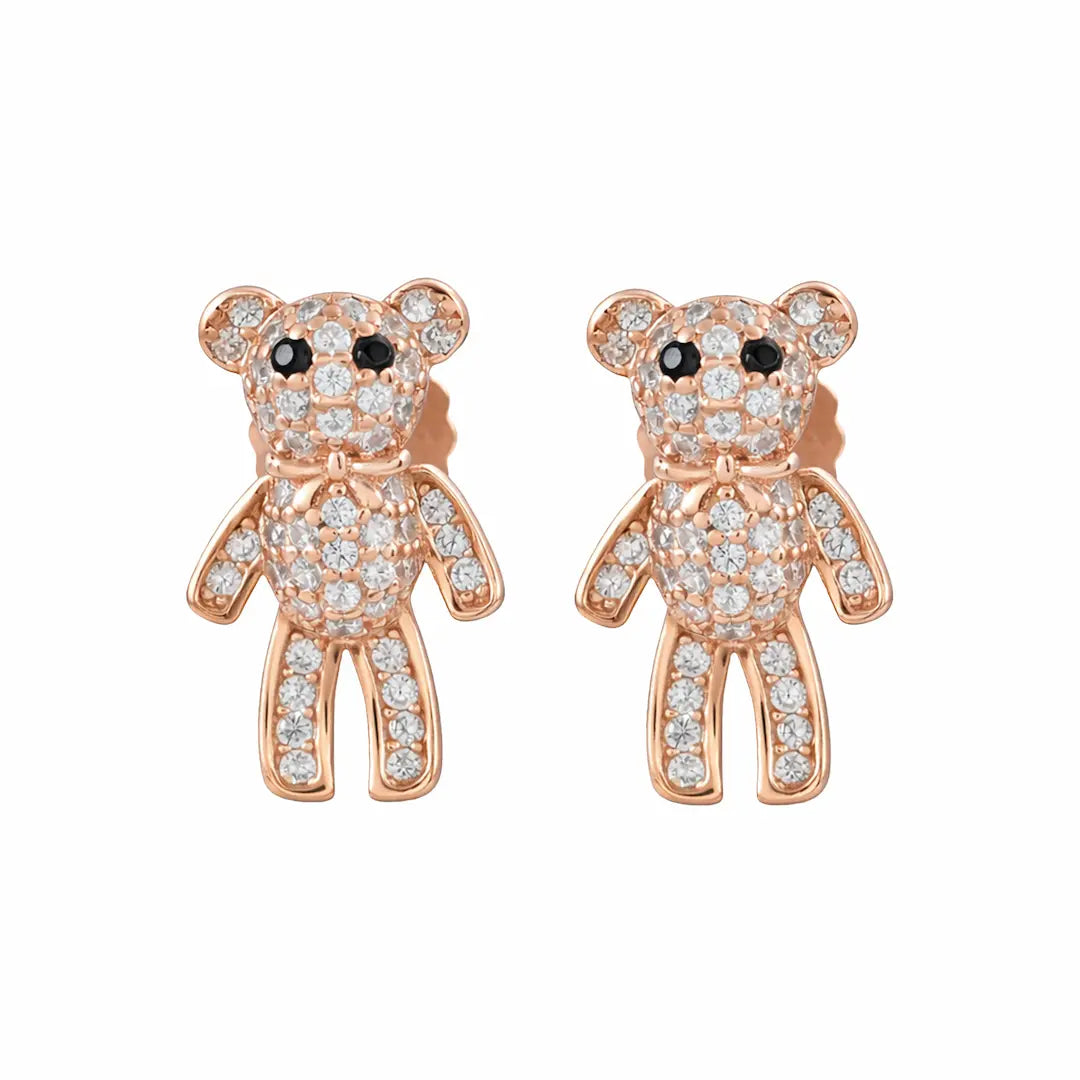 Twinkle Teddy Rose Gold Earrings - 925 Silver