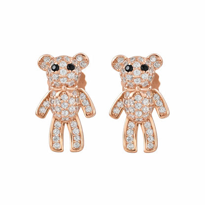 Twinkle Teddy Rose Gold Earrings - 925 Silver