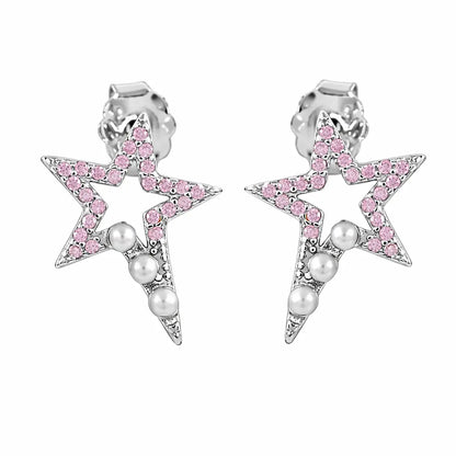Cosmic Sparkle 925 Silver Pink Star & Pearl Adjustable Studs