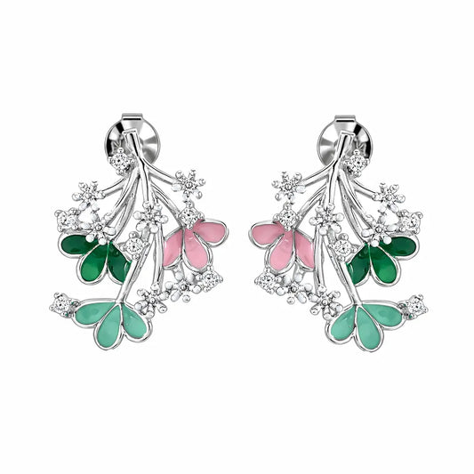 Garden Whisper 925 Silver Multi-Color Floral Enamel Earrings
