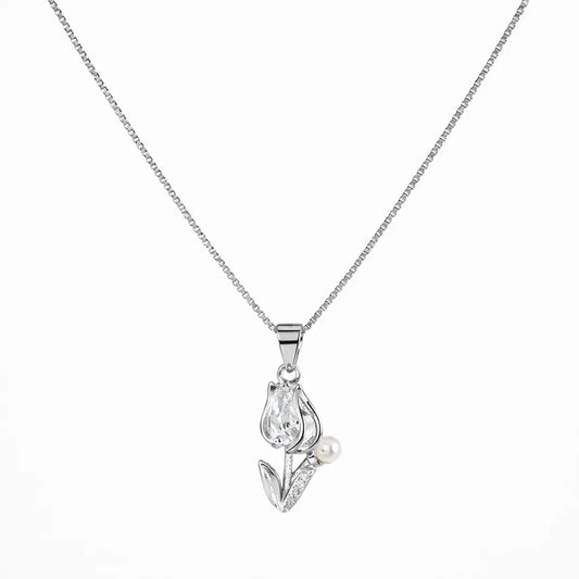 Graceful 925 Silver Radiant Tulip Adjustable Pendant Necklace