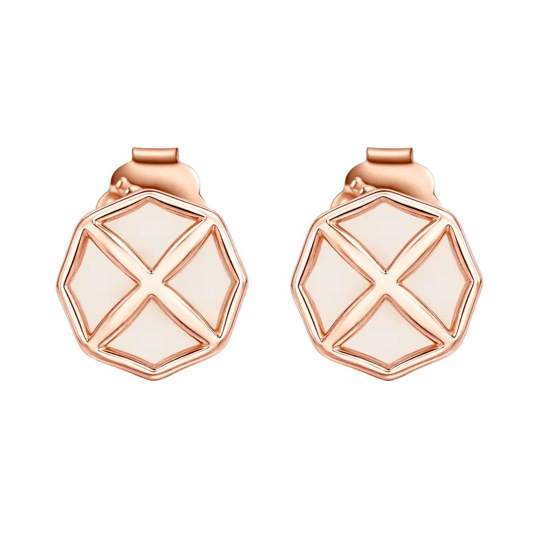 Geometric Cross 925 Silver Rose Gold Filigree Stud Earrings