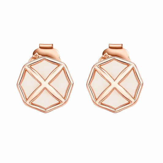 Geometric Cross 925 Silver Rose Gold Filigree Stud Earrings