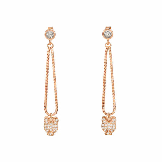 Wisdom Glimmer 925 Silver Rose Gold Adjustable Owl Drop Earrings