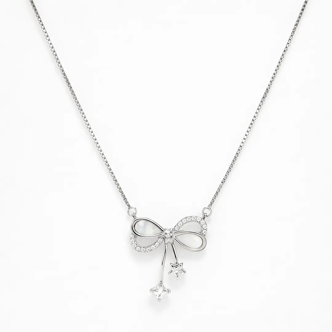 Starlit Bow Silver Necklace - 925 Silver